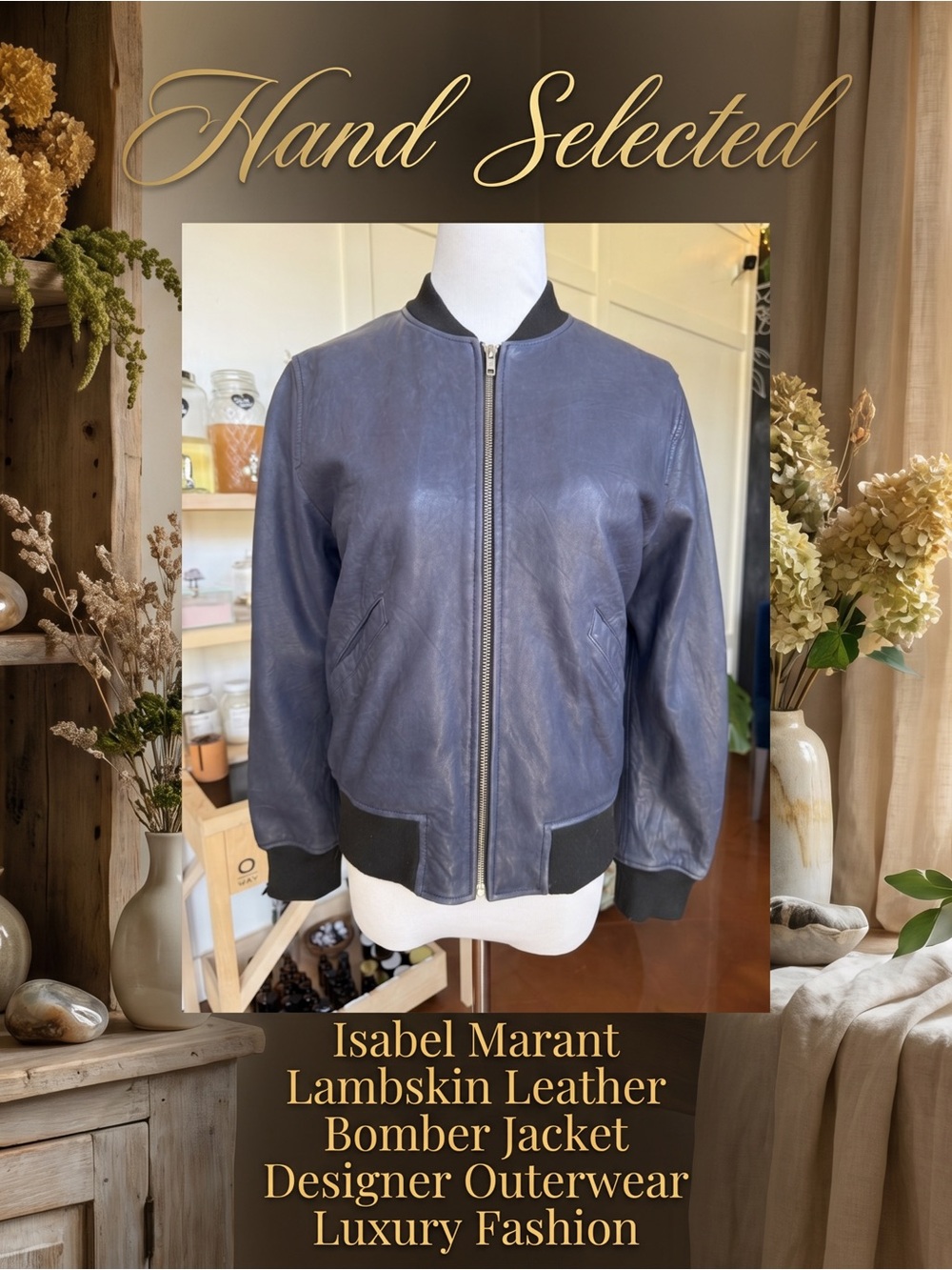 Isabel Marant Etoile Navy Blue Lambskin Leather Bomber Jacket- Womend size 8-10